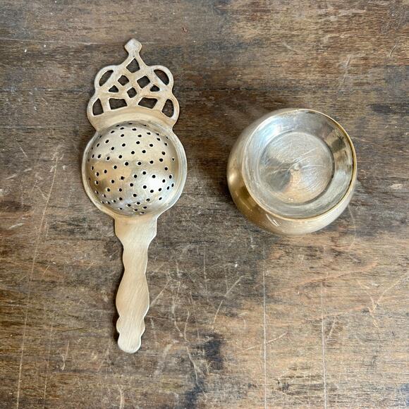 Antique Tea Strainer and Drip Cup | Loose Leaf Tea | Tea Gifts Accessories - Picture 4 of 4